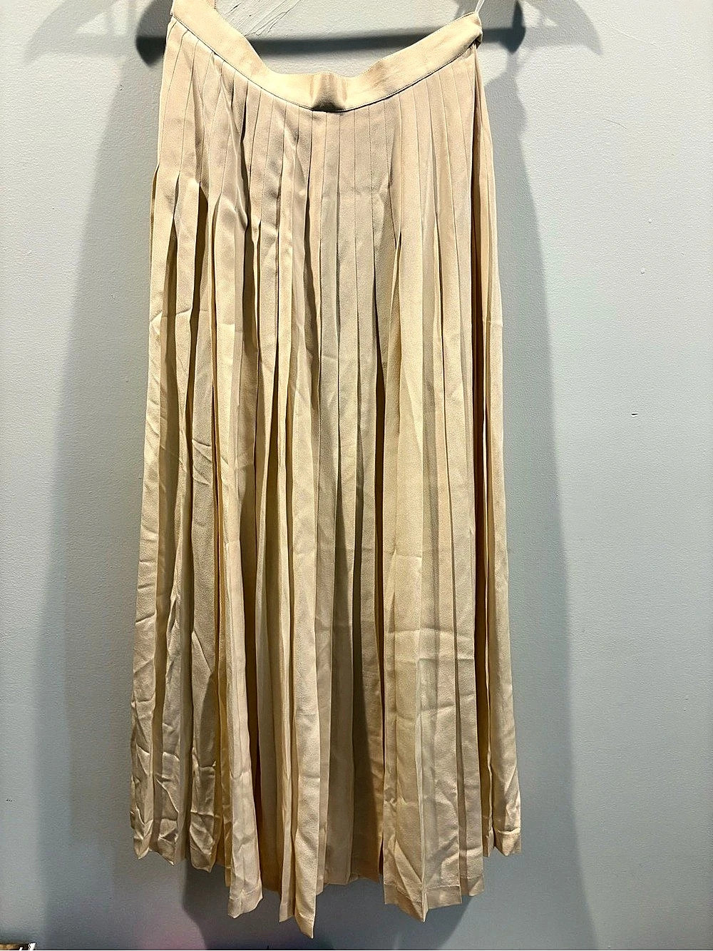 Concetta Rafanello for St Martin Ivory XS/S Silk Satin Pleated Lined Midi Skirt